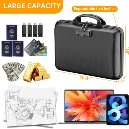 Fireproof File Organizer with Lock, Hard-Shell Case Fireproof Document Box with 13 Pocket Accordion File Folder, Portable Home Office Travel Safe Storage for Important Documents Laptop Black