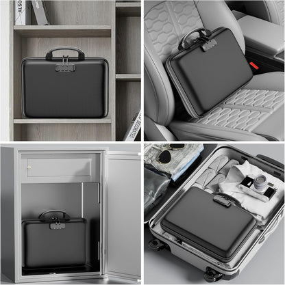 Fireproof File Organizer with Lock, Hard-Shell Case Fireproof Document Box with 13 Pocket Accordion File Folder, Portable Home Office Travel Safe Storage for Important Documents Laptop Black