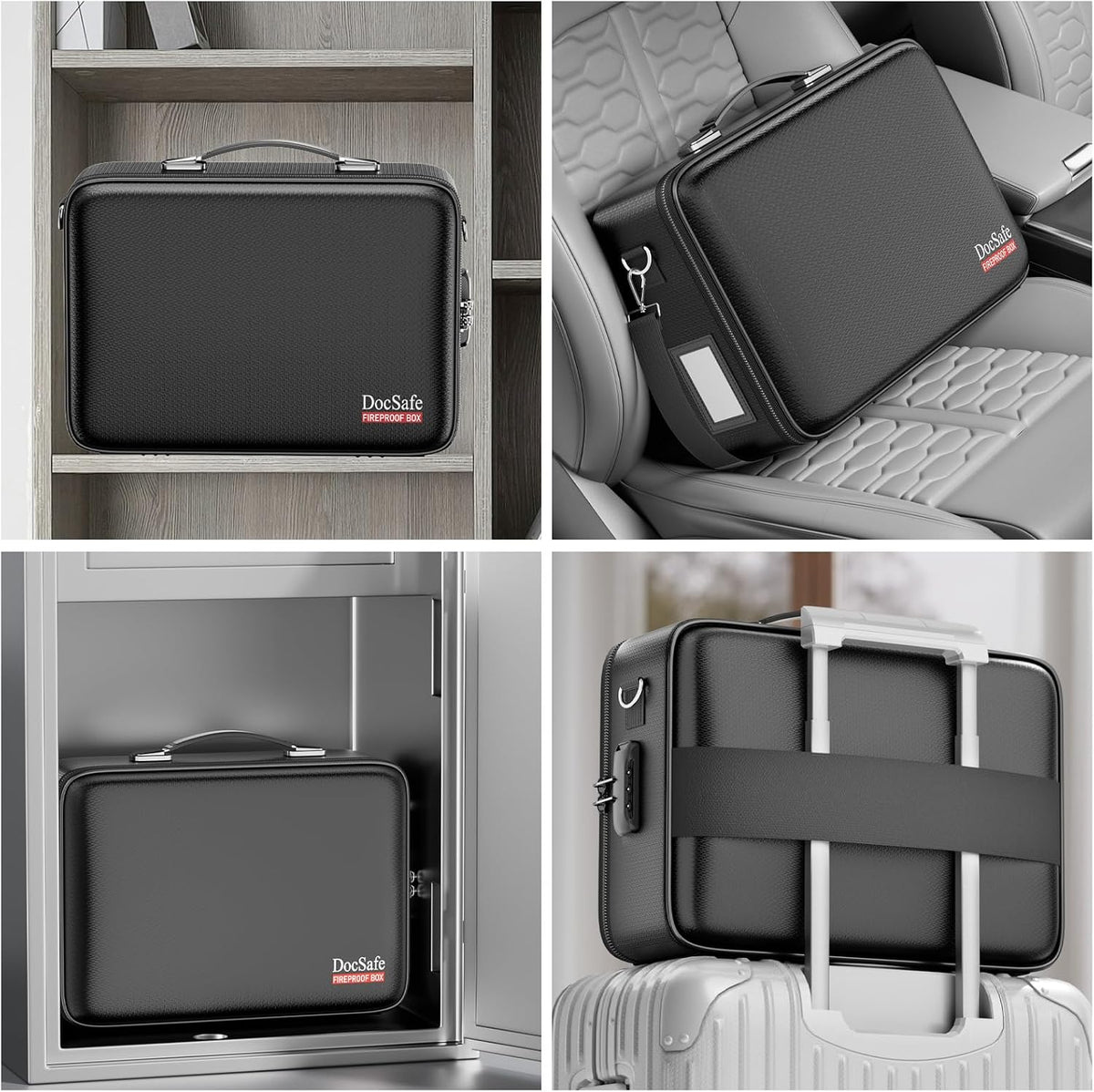 Fireproof File Organizer with Lock, Hard-Shell Case Fireproof Document Box with 13 Pocket Accordion File Folder, Portable Home Office Travel Safe Storage for Important Documents Laptop Black