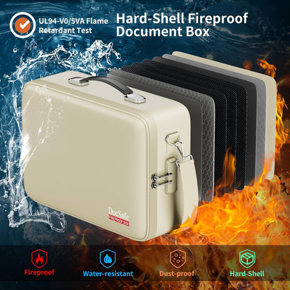 Fireproof File Organizer with Lock, Hard-Shell Case Fireproof Document Box with 13 Pocket Accordion File Folder, Portable Home Office Travel Safe Storage for Important Documents Laptop Black