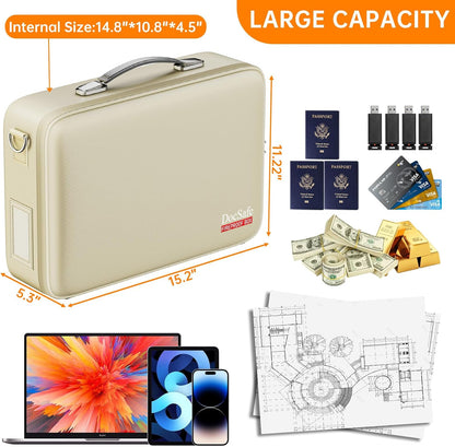 Fireproof File Organizer with Lock, Hard-Shell Case Fireproof Document Box with 13 Pocket Accordion File Folder, Portable Home Office Travel Safe Storage for Important Documents Laptop Black