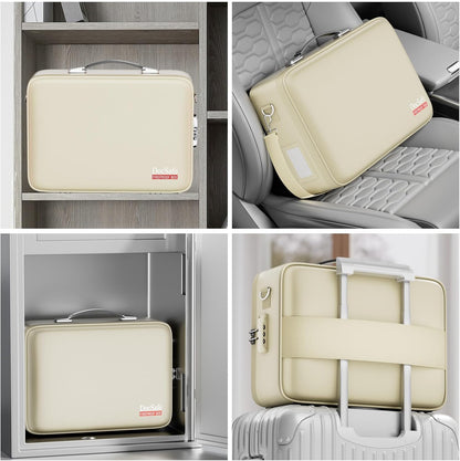 Fireproof File Organizer with Lock, Hard-Shell Case Fireproof Document Box with 13 Pocket Accordion File Folder, Portable Home Office Travel Safe Storage for Important Documents Laptop Black