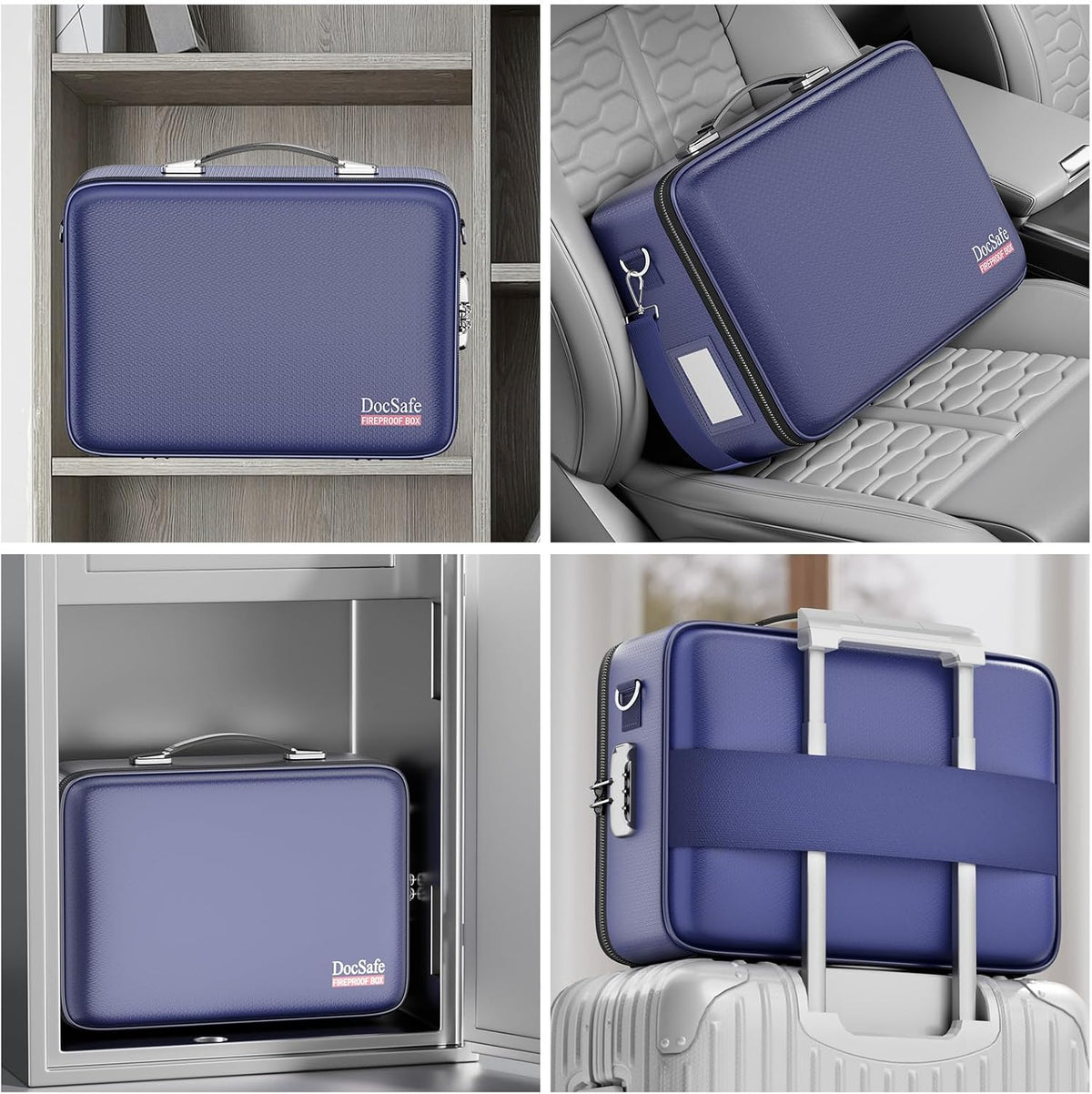 Fireproof File Organizer with Lock, Hard-Shell Case Fireproof Document Box with 13 Pocket Accordion File Folder, Portable Home Office Travel Safe Storage for Important Documents Laptop Black