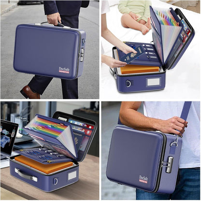 Fireproof File Organizer with Lock, Hard-Shell Case Fireproof Document Box with 13 Pocket Accordion File Folder, Portable Home Office Travel Safe Storage for Important Documents Laptop Black