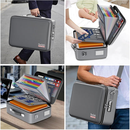 Fireproof File Organizer with Lock, Hard-Shell Case Fireproof Document Box with 13 Pocket Accordion File Folder, Portable Home Office Travel Safe Storage for Important Documents Laptop Black