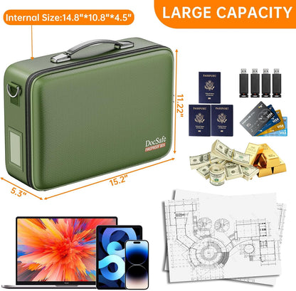Fireproof File Organizer with Lock, Hard-Shell Case Fireproof Document Box with 13 Pocket Accordion File Folder, Portable Home Office Travel Safe Storage for Important Documents Laptop Black