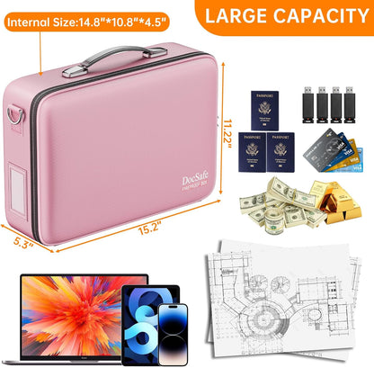 Fireproof File Organizer with Lock, Hard-Shell Case Fireproof Document Box with 13 Pocket Accordion File Folder, Portable Home Office Travel Safe Storage for Important Documents Laptop Black