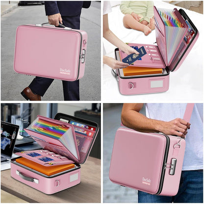 Fireproof File Organizer with Lock, Hard-Shell Case Fireproof Document Box with 13 Pocket Accordion File Folder, Portable Home Office Travel Safe Storage for Important Documents Laptop Black