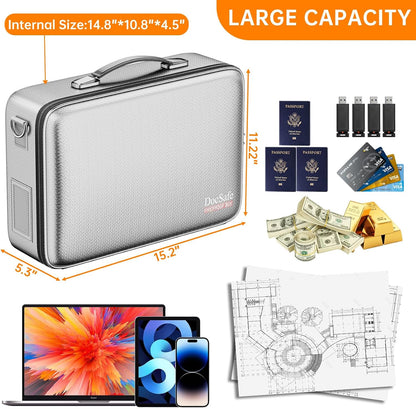 Fireproof File Organizer with Lock, Hard-Shell Case Fireproof Document Box with 13 Pocket Accordion File Folder, Portable Home Office Travel Safe Storage for Important Documents Laptop Black