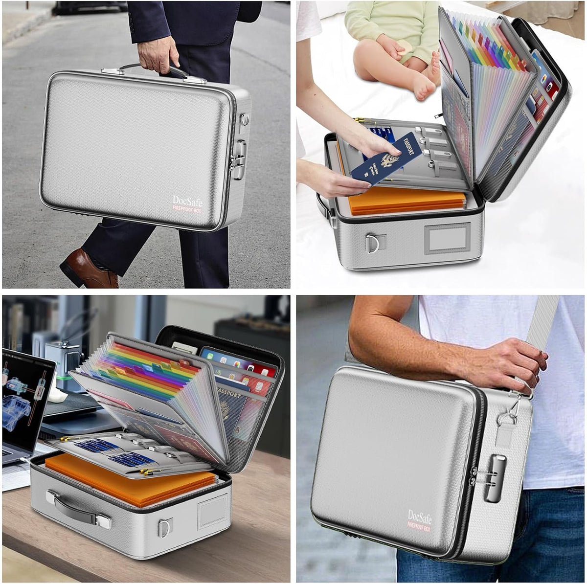 Fireproof File Organizer with Lock, Hard-Shell Case Fireproof Document Box with 13 Pocket Accordion File Folder, Portable Home Office Travel Safe Storage for Important Documents Laptop Black