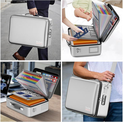 Fireproof File Organizer with Lock, Hard-Shell Case Fireproof Document Box with 13 Pocket Accordion File Folder, Portable Home Office Travel Safe Storage for Important Documents Laptop Black
