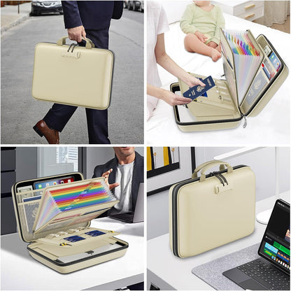Fireproof File Organizer with Lock, Hard-Shell Case Fireproof Document Box with 13 Pocket Accordion File Folder, Portable Home Office Travel Safe Storage for Important Documents Laptop Black