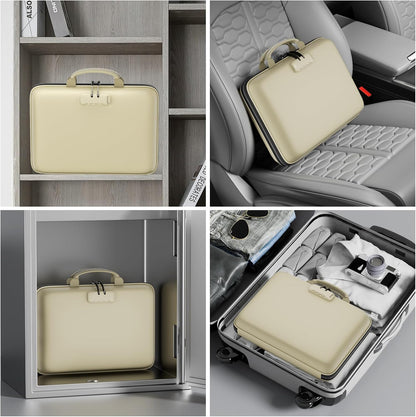 Fireproof File Organizer with Lock, Hard-Shell Case Fireproof Document Box with 13 Pocket Accordion File Folder, Portable Home Office Travel Safe Storage for Important Documents Laptop Black