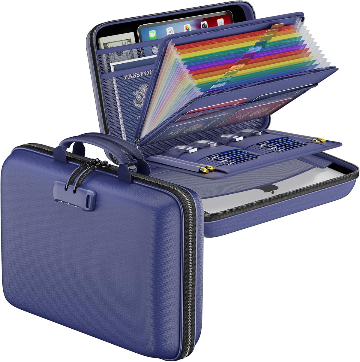 Fireproof File Organizer with Lock, Hard-Shell Case Fireproof Document Box with 13 Pocket Accordion File Folder, Portable Home Office Travel Safe Storage for Important Documents Laptop Black