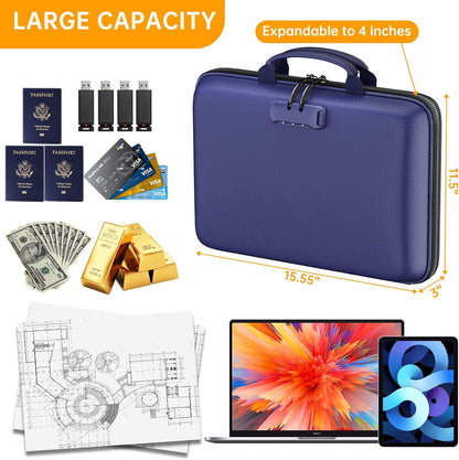 Fireproof File Organizer with Lock, Hard-Shell Case Fireproof Document Box with 13 Pocket Accordion File Folder, Portable Home Office Travel Safe Storage for Important Documents Laptop Black