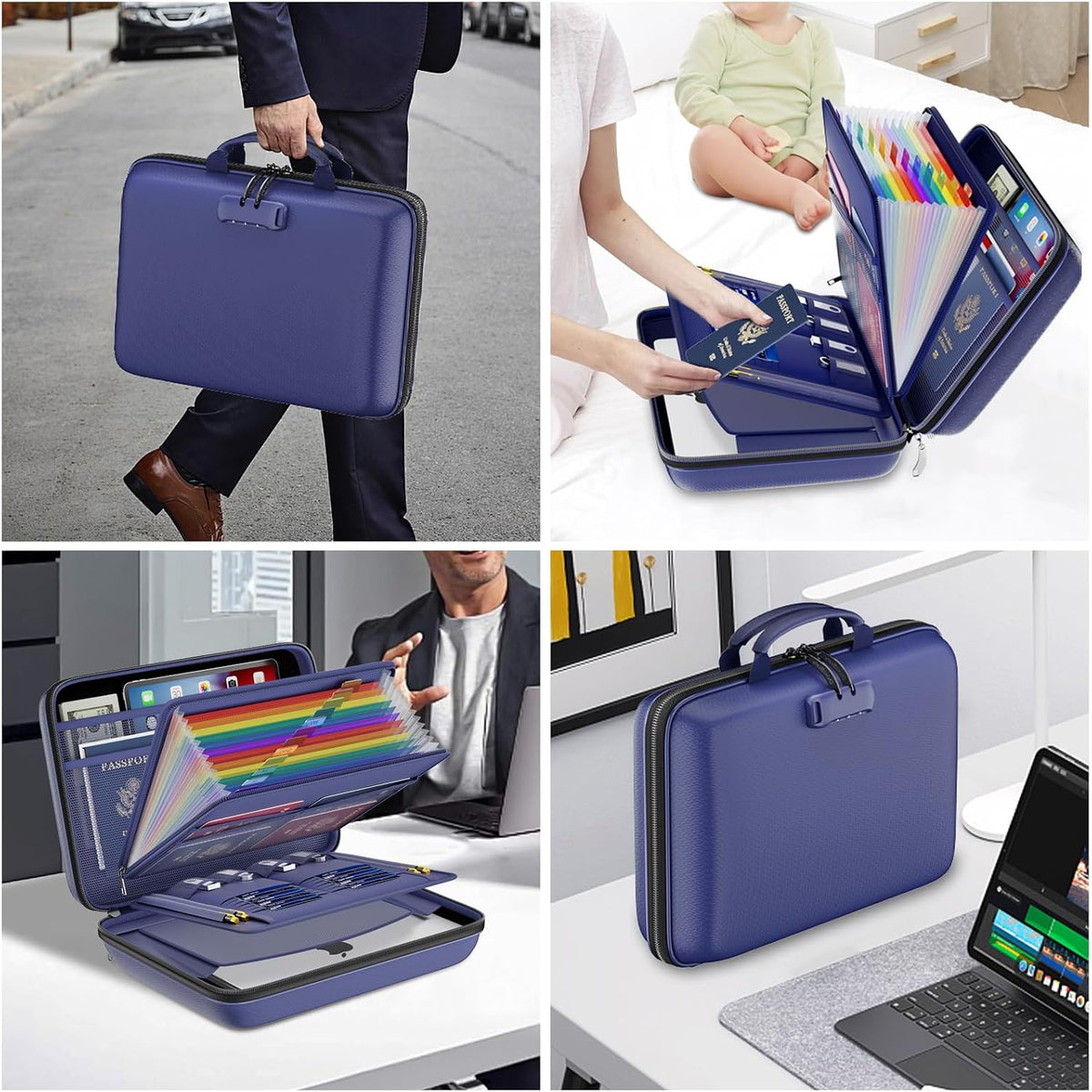 Fireproof File Organizer with Lock, Hard-Shell Case Fireproof Document Box with 13 Pocket Accordion File Folder, Portable Home Office Travel Safe Storage for Important Documents Laptop Black