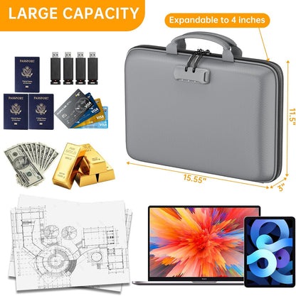 Fireproof File Organizer with Lock, Hard-Shell Case Fireproof Document Box with 13 Pocket Accordion File Folder, Portable Home Office Travel Safe Storage for Important Documents Laptop Black