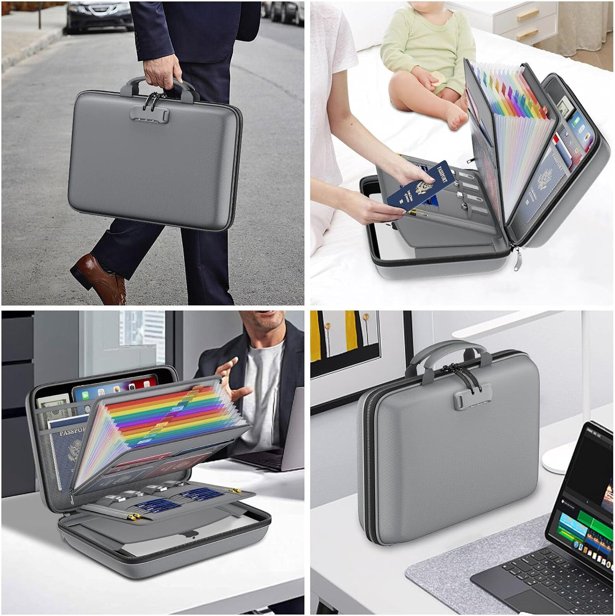 Fireproof File Organizer with Lock, Hard-Shell Case Fireproof Document Box with 13 Pocket Accordion File Folder, Portable Home Office Travel Safe Storage for Important Documents Laptop Black