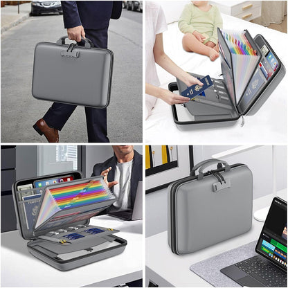 Fireproof File Organizer with Lock, Hard-Shell Case Fireproof Document Box with 13 Pocket Accordion File Folder, Portable Home Office Travel Safe Storage for Important Documents Laptop Black