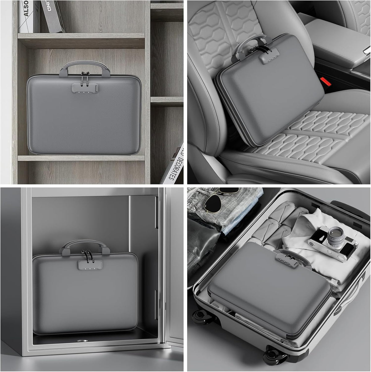 Fireproof File Organizer with Lock, Hard-Shell Case Fireproof Document Box with 13 Pocket Accordion File Folder, Portable Home Office Travel Safe Storage for Important Documents Laptop Black