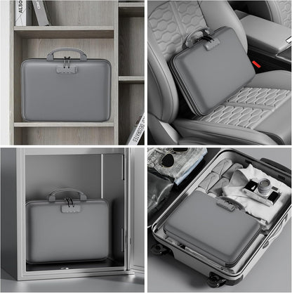 Fireproof File Organizer with Lock, Hard-Shell Case Fireproof Document Box with 13 Pocket Accordion File Folder, Portable Home Office Travel Safe Storage for Important Documents Laptop Black