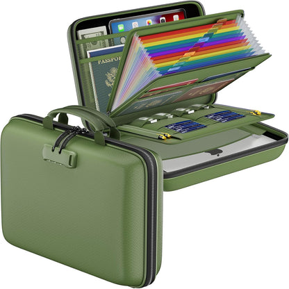 Fireproof File Organizer with Lock, Hard-Shell Case Fireproof Document Box with 13 Pocket Accordion File Folder, Portable Home Office Travel Safe Storage for Important Documents Laptop Black