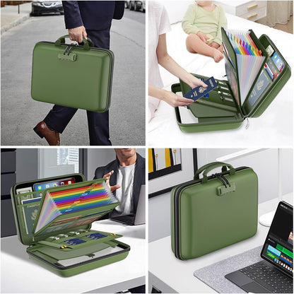 Fireproof File Organizer with Lock, Hard-Shell Case Fireproof Document Box with 13 Pocket Accordion File Folder, Portable Home Office Travel Safe Storage for Important Documents Laptop Black