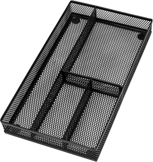 Desk Drawer Organizer Tray,Drawer Organizer for Office and Home,Desk Organizer with Drawers,4 Compartments,Non-Slip Desk Organizers and Accessories for Stationery Makeup School (Black)