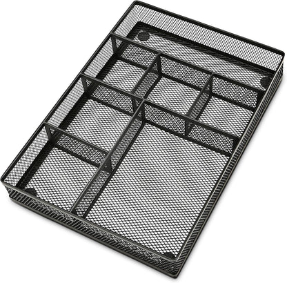 Desk Drawer Organizer Tray,Drawer Organizer for Office and Home,Desk Organizer with Drawers,4 Compartments,Non-Slip Desk Organizers and Accessories for Stationery Makeup School (Black)