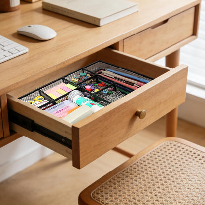 Desk Drawer Organizer Tray,Drawer Organizer for Office and Home,Desk Organizer with Drawers,4 Compartments,Non-Slip Desk Organizers and Accessories for Stationery Makeup School (Black)