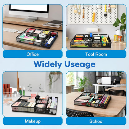 Desk Drawer Organizer Tray,Drawer Organizer for Office and Home,Desk Organizer with Drawers,4 Compartments,Non-Slip Desk Organizers and Accessories for Stationery Makeup School (Black)