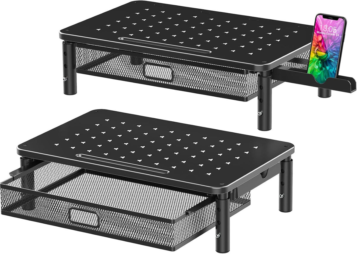 2 Pack Monitor Stand Riser with Metal Drawer, 3 Height Adjustable