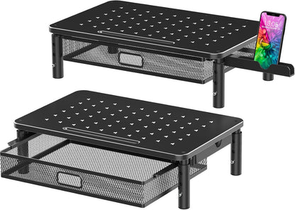 2 Pack Monitor Stand Riser with Metal Drawer, 3 Height Adjustable