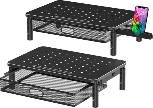 2 Pack Monitor Stand Riser with Metal Drawer, 3 Height Adjustable