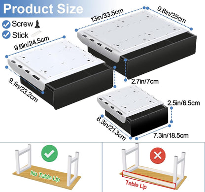 Under Desk Table Drawer Storage Organizer,3 Pack Large & Medium & Small Slide Out Desk Drawers - Hidden Desktop Organizer,Adhesive Storage Pencil Tray Under Table(BLACK/LMS)