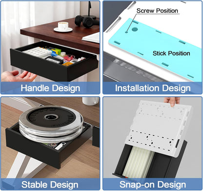 Under Desk Table Drawer Storage Organizer,3 Pack Large & Medium & Small Slide Out Desk Drawers - Hidden Desktop Organizer,Adhesive Storage Pencil Tray Under Table(BLACK/LMS)