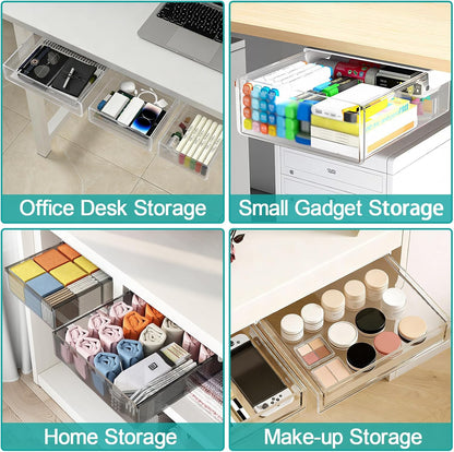 Under Desk Table Drawer Storage Organizer,3 Pack Large & Medium & Small Slide Out Desk Drawers - Hidden Desktop Organizer,Adhesive Storage Pencil Tray Under Table(BLACK/LMS)