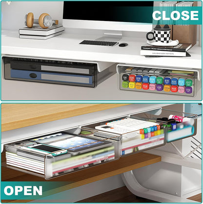 Under Desk Table Drawer Storage Organizer,3 Pack Large & Medium & Small Slide Out Desk Drawers - Hidden Desktop Organizer,Adhesive Storage Pencil Tray Under Table(BLACK/LMS)