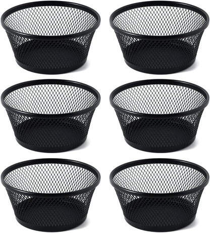 6Pack Paper Clip Holder Wire Mesh Paperclip Dish Holders Desktop Round Paper Clip Dispenser for Desk Office Organizer Accessories,Black