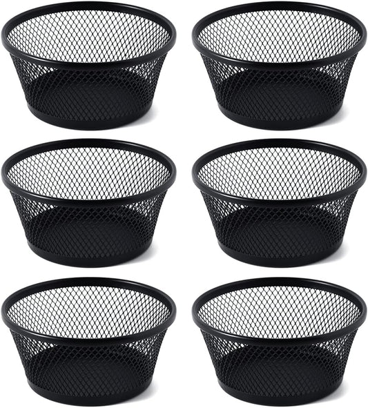 6Pack Paper Clip Holder Wire Mesh Paperclip Dish Holders Desktop Round Paper Clip Dispenser for Desk Office Organizer Accessories,Black