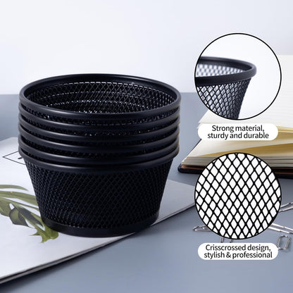 6Pack Paper Clip Holder Wire Mesh Paperclip Dish Holders Desktop Round Paper Clip Dispenser for Desk Office Organizer Accessories,Black