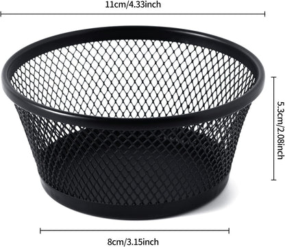 6Pack Paper Clip Holder Wire Mesh Paperclip Dish Holders Desktop Round Paper Clip Dispenser for Desk Office Organizer Accessories,Black