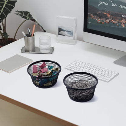 6Pack Paper Clip Holder Wire Mesh Paperclip Dish Holders Desktop Round Paper Clip Dispenser for Desk Office Organizer Accessories,Black