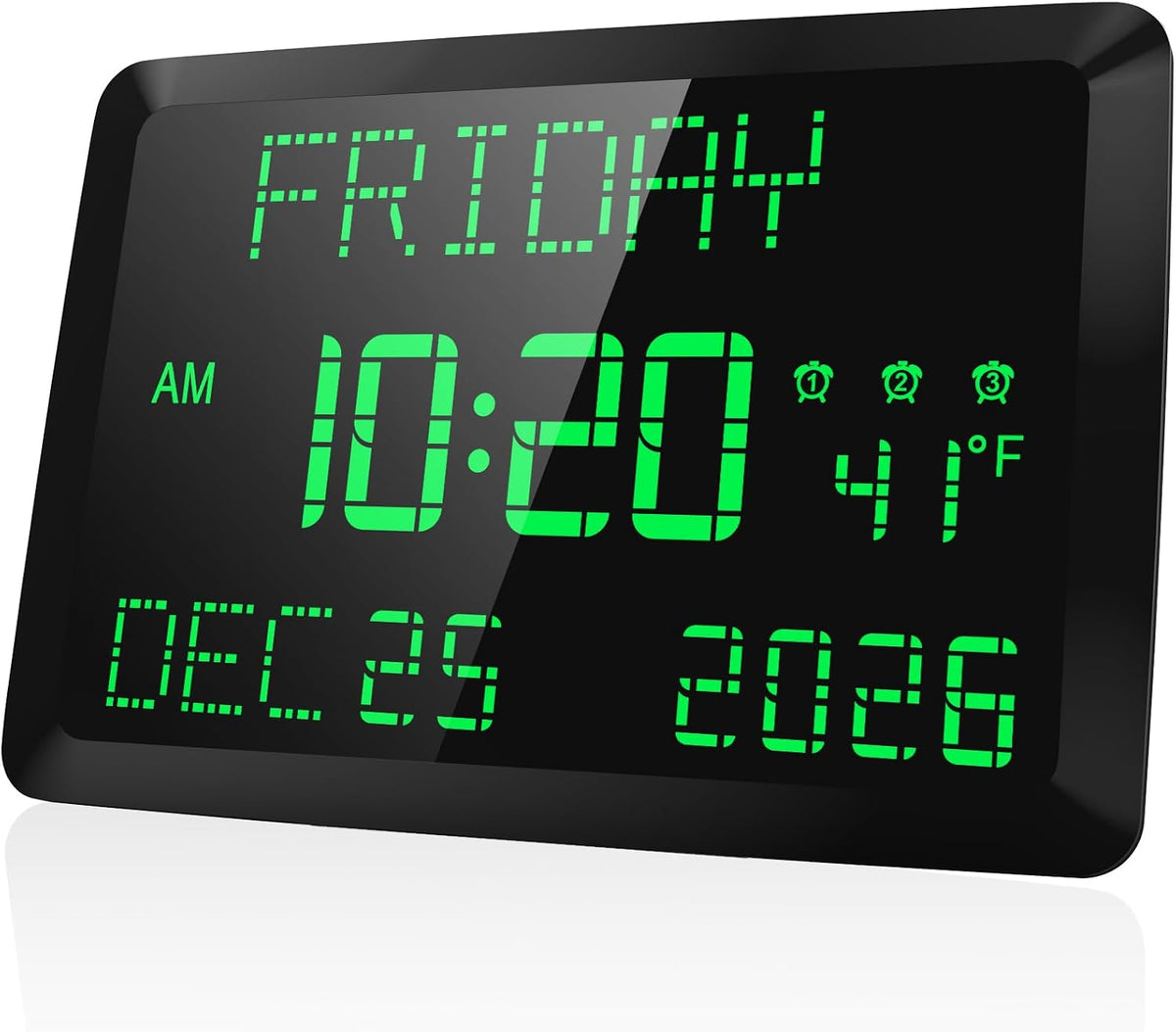 Digital Clock, 11.5" Large Display Calendar Clock with Day and Date, Indoor Temperature, Adjustable Brightness, Snooze,12/24H, DST for Home, Office, Elderly