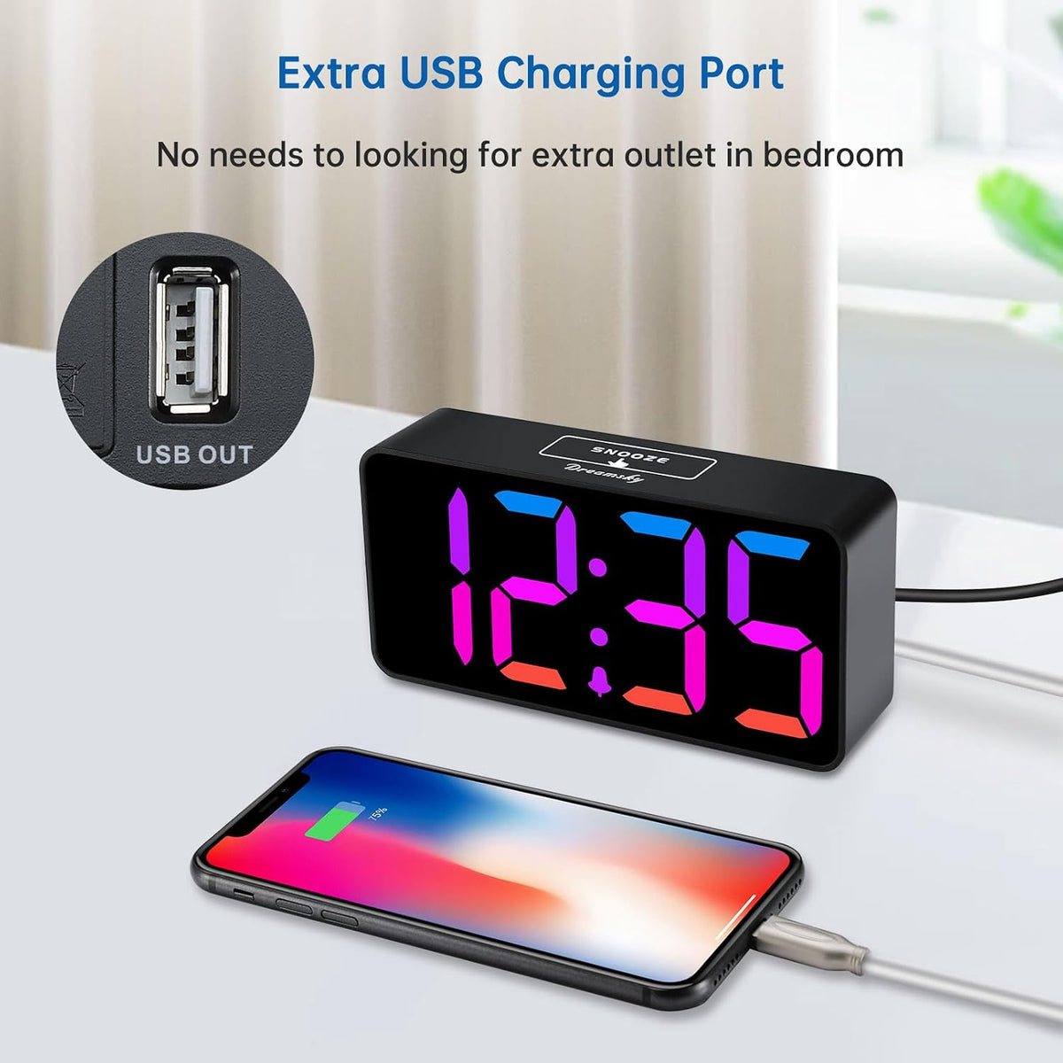 Small Digital Alarm Clock for Bedroom, RGB Kids Alarm Clock Boys
