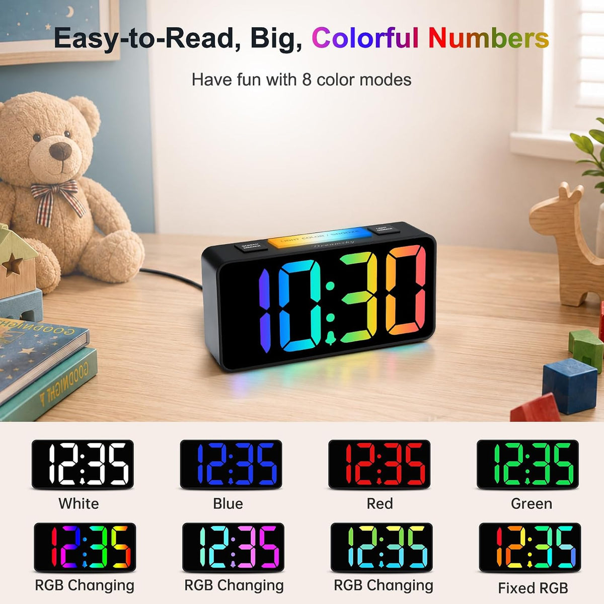 Small Digital Alarm Clock for Bedroom, RGB Kids Alarm Clock Boys