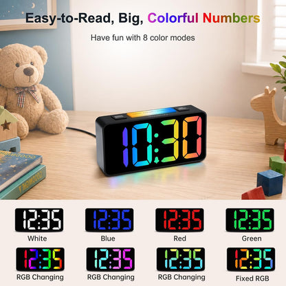 Small Digital Alarm Clock for Bedroom, RGB Kids Alarm Clock Boys