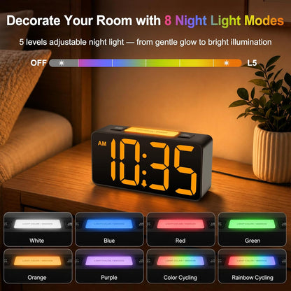 Small Digital Alarm Clock for Bedroom, RGB Kids Alarm Clock Boys