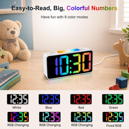 Small Digital Alarm Clock for Bedroom, RGB Kids Alarm Clock Boys