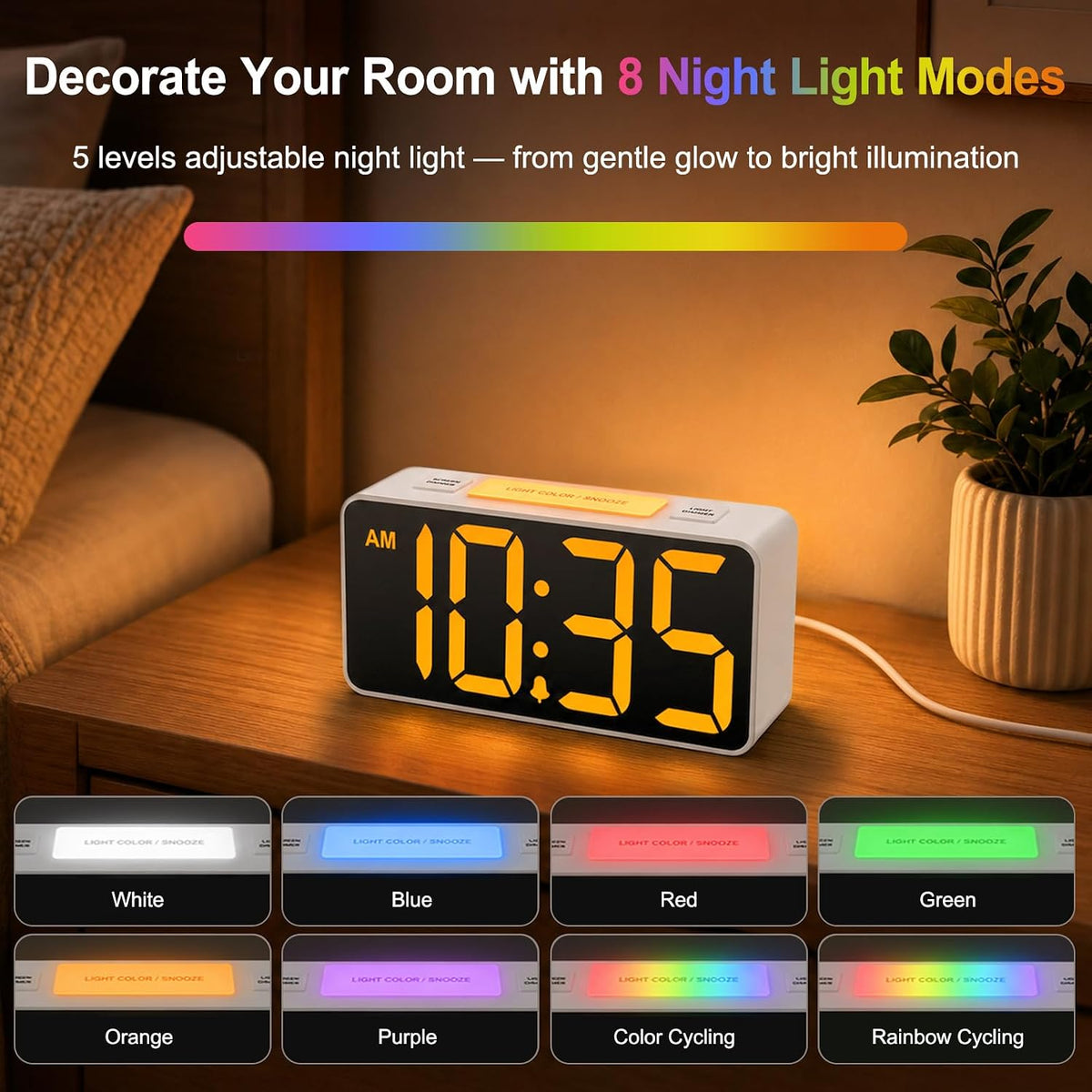 Small Digital Alarm Clock for Bedroom, RGB Kids Alarm Clock Boys